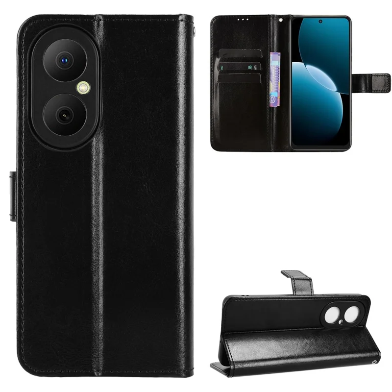 For Huawei Enjoy 80 PU Leather Case with Strap Crazy Horse Texture Phone Wallet Cover - Black-Cellmalls
