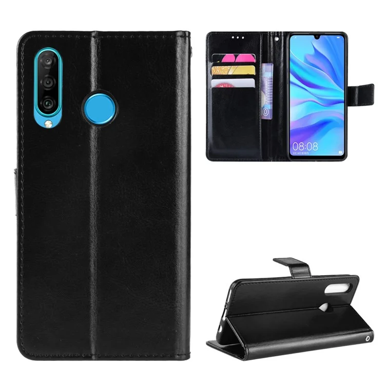 Crazy Horse Leather Wallet Case for Huawei Honor 20 Lite - Black-Cellmalls