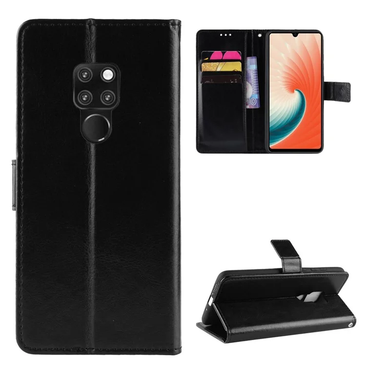 Crazy Horse Wallet Stand Leather Phone Case for Huawei Mate 20 X - Black-Cellmalls