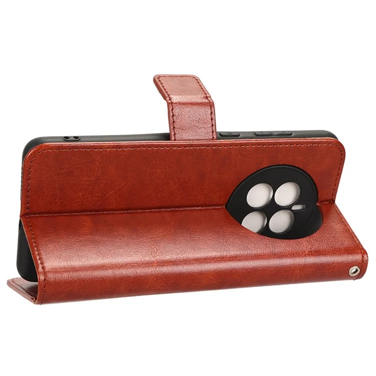 For Huawei Mate 50 4G PU Leather Case Crazy Horse Texture Magnetic Clasp Full Protection Phone Stand Wallet Cover - Brown-Cellmalls