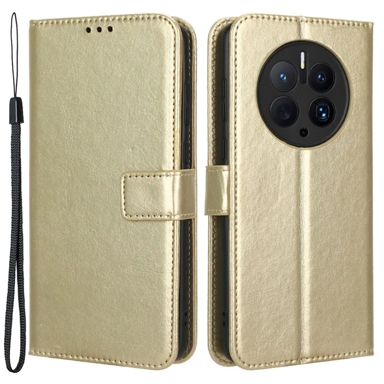 For Huawei Mate 50 Pro 4G Crazy Horse Texture Folio Flip PU Leather Anti-fingerprint Case Stand Wallet Phone Cover - Gold-Cellmalls