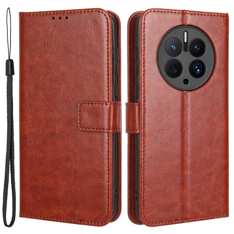 For Huawei Mate 50 Pro 4G Crazy Horse Texture Folio Flip PU Leather Anti-fingerprint Case Stand Wallet Phone Cover - Gold-Cellmalls