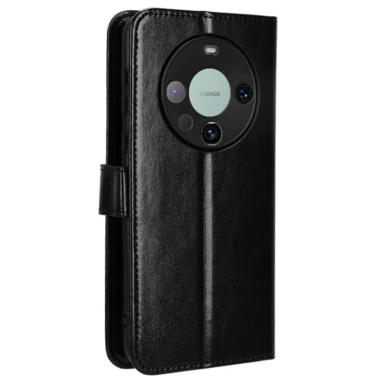 For Huawei Mate 60 Full Protection Phone Case Crazy Horse Texture Leather Stand Wallet Cover - Black-Cellmalls