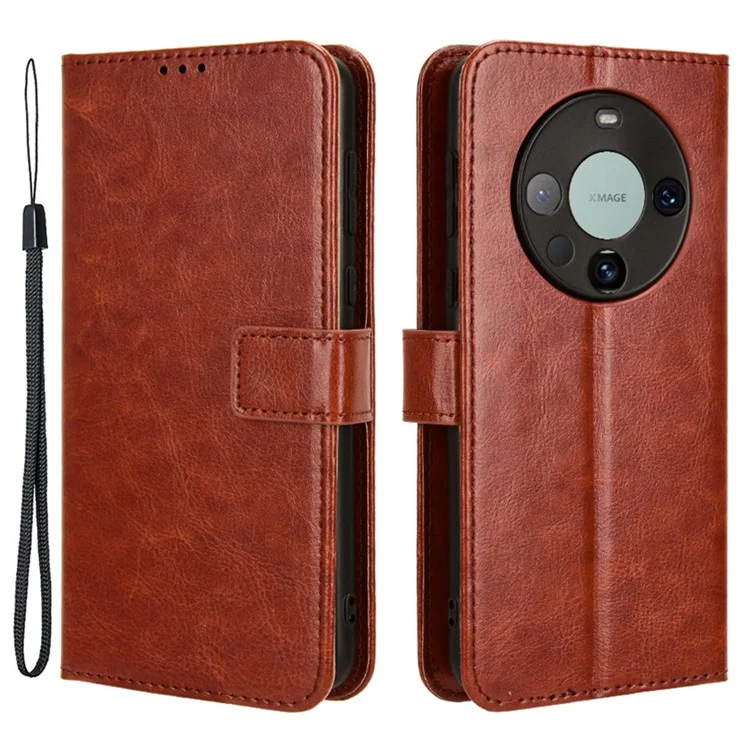 For Huawei Mate 60 Full Protection Phone Case Crazy Horse Texture Leather Stand Wallet Cover - Black-Cellmalls