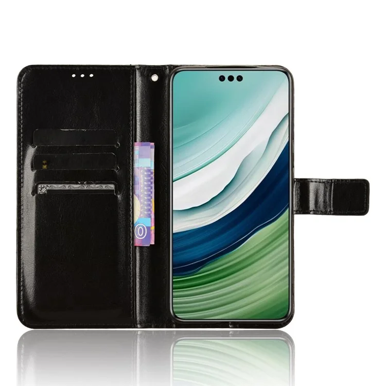 For Huawei Mate 60 Full Protection Phone Case Crazy Horse Texture Leather Stand Wallet Cover - Black-Cellmalls