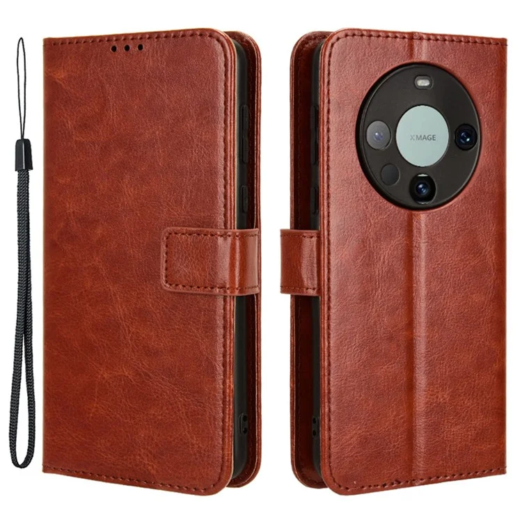 For Huawei Mate 60 Pro Anti-fall Phone Case Crazy Horse Texture Leather Wallet Stand Cover - Black-Cellmalls