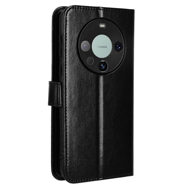 For Huawei Mate 60 Pro Anti-fall Phone Case Crazy Horse Texture Leather Wallet Stand Cover - Black-Cellmalls