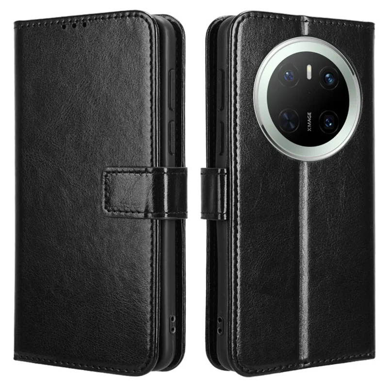 For Huawei Mate 70 Case Crazy Horse Texture PU Leather Phone Wallet Cover - Black-Cellmalls