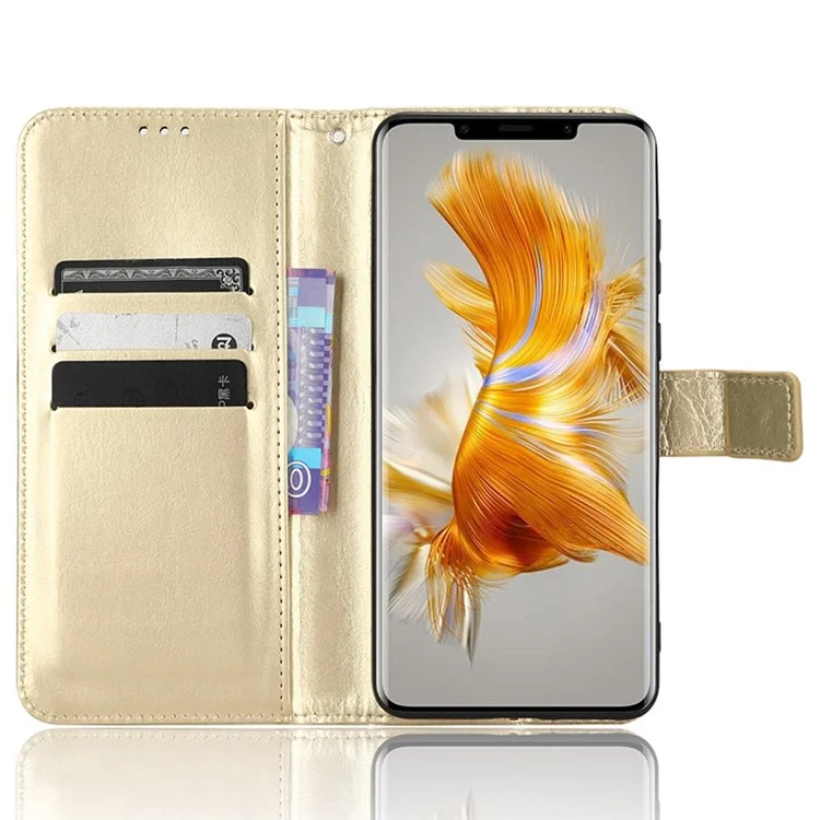 For Huawei Mate 50 Pro 4G Crazy Horse Texture Folio Flip PU Leather Anti-fingerprint Case Stand Wallet Phone Cover - Gold-Cellmalls