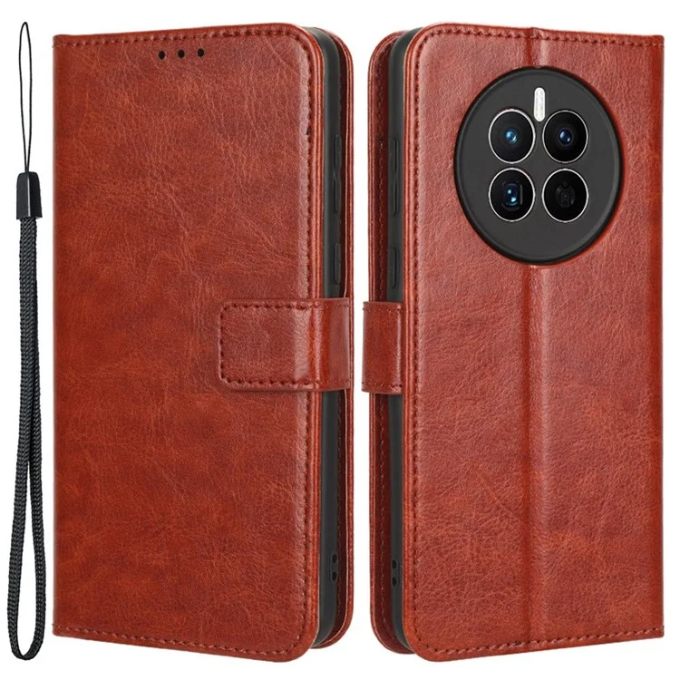 For Huawei Mate 50 4G PU Leather Case Crazy Horse Texture Magnetic Clasp Full Protection Phone Stand Wallet Cover - Brown-Cellmalls