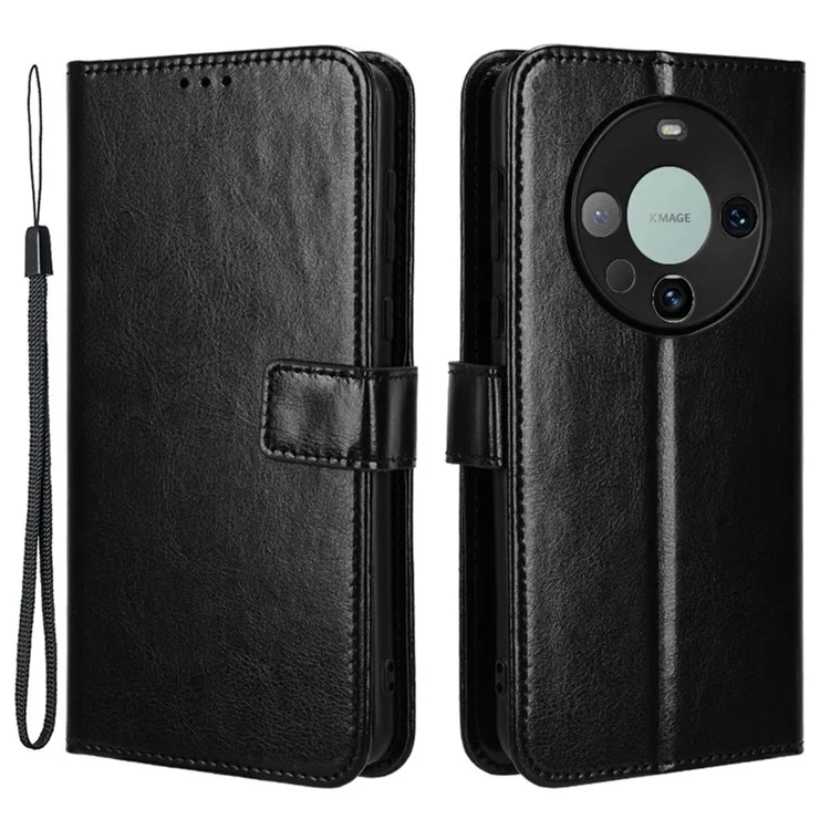 For Huawei Mate 60 Pro Anti-fall Phone Case Crazy Horse Texture Leather Wallet Stand Cover - Black-Cellmalls
