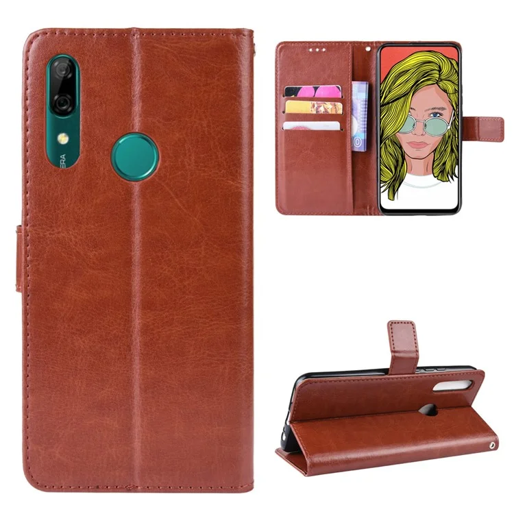 Crazy Horse Leather Wallet Case for Huawei Honor 9X (Global)/ P Smart Z / Y9 Prime 2019 - Brown-Cellmalls