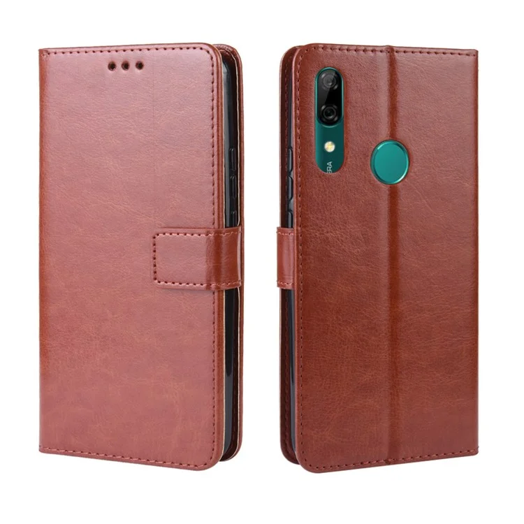 Crazy Horse Leather Wallet Case for Huawei Honor 9X (Global)/ P Smart Z / Y9 Prime 2019 - Brown-Cellmalls