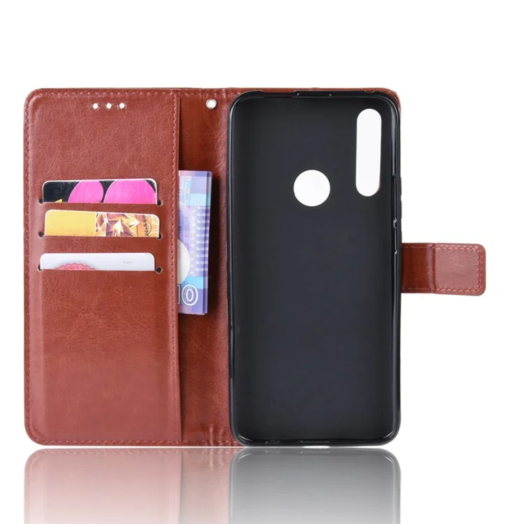 Crazy Horse Leather Wallet Case for Huawei Honor 9X (Global)/ P Smart Z / Y9 Prime 2019 - Brown-Cellmalls