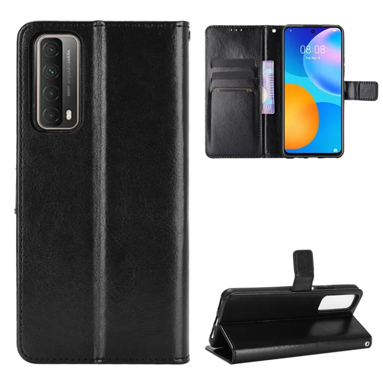 Crazy Horse Wallet Leather Case for Huawei P smart 2021/Y7a Shell - Black-Cellmalls