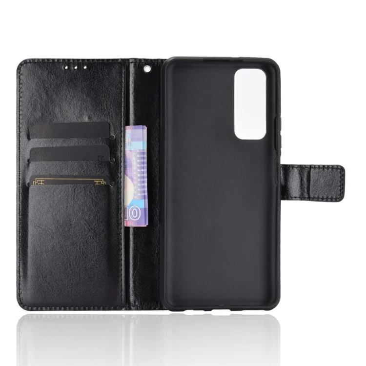 Crazy Horse Wallet Leather Case for Huawei P smart 2021/Y7a Shell - Black-Cellmalls