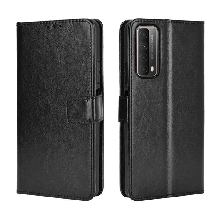 Crazy Horse Wallet Leather Case for Huawei P smart 2021/Y7a Shell - Black-Cellmalls
