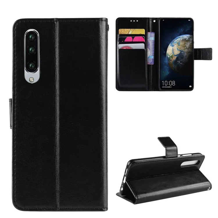 For Huawei P30 Crazy Horse Wallet Leather Cell Phone Cover - Black-Cellmalls