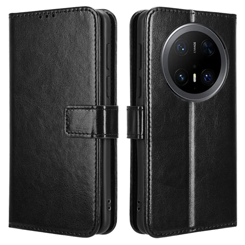 For Huawei Mate 70 Pro+ / 70 Pro Case Crazy Horse Texture PU Leather Phone Wallet Cover - Black-Cellmalls