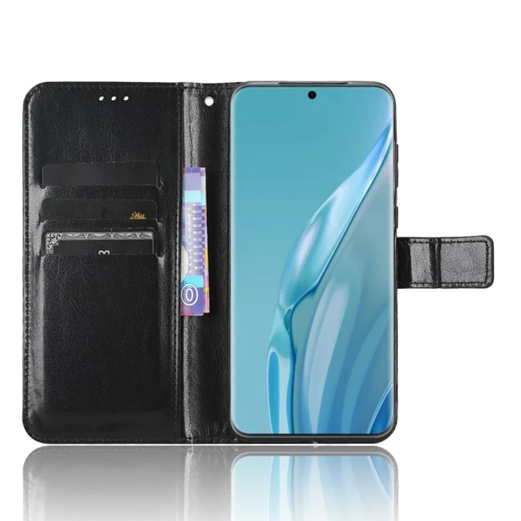 For Huawei P60 Art Shockproof Wallet Phone Case Crazy Horse Texture PU Leather Folio Flip Cover - Black-Cellmalls