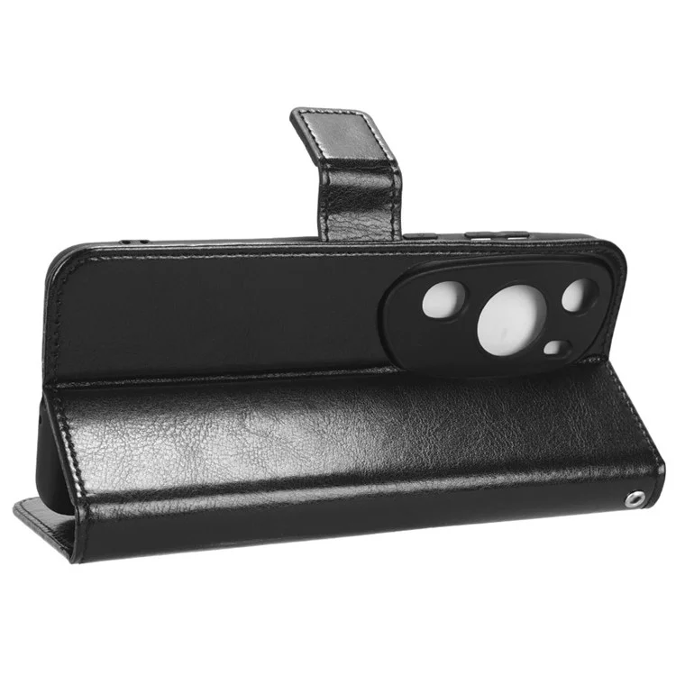 For Huawei P60 Art Shockproof Wallet Phone Case Crazy Horse Texture PU Leather Folio Flip Cover - Black-Cellmalls