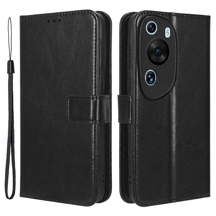 For Huawei P60 Art Shockproof Wallet Phone Case Crazy Horse Texture PU Leather Folio Flip Cover - Black-Cellmalls