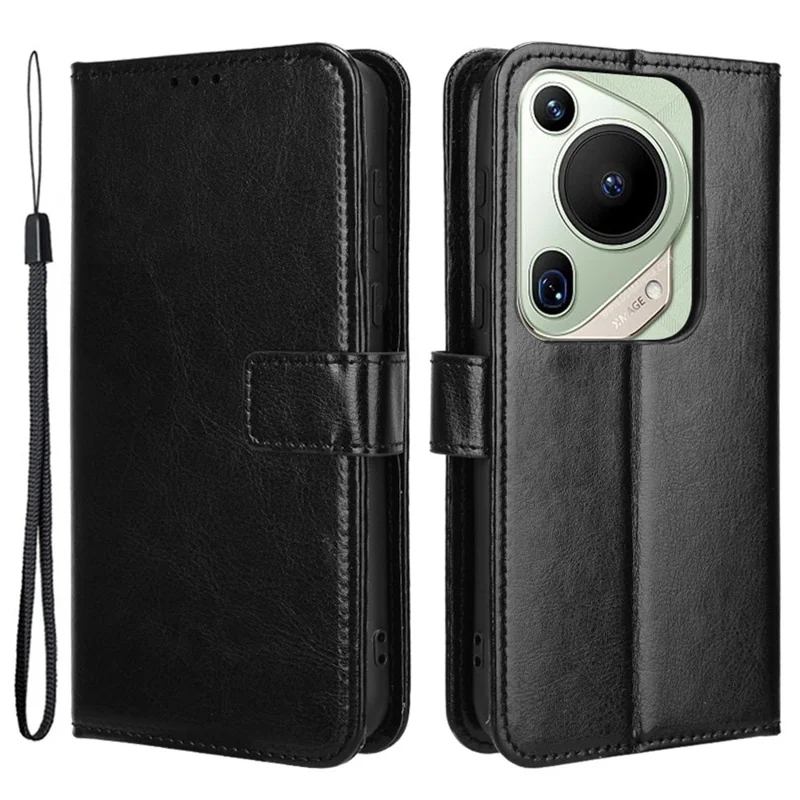 For Huawei Pura 70 Pro / 70 Pro+ / 70 Ultra Leather Case Crazy Horse Texture Wallet Phone Cover - Black-Cellmalls