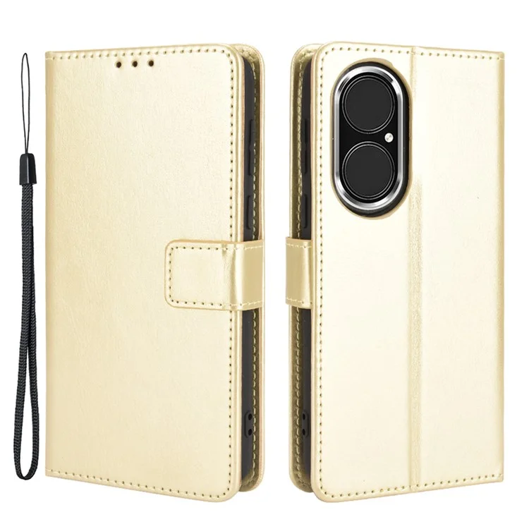 Split Leather Crazy Horse Texture Wallet Stand Design Phone Case Shell for Huawei P50 Pro - Black-Cellmalls