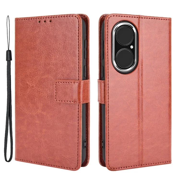 Split Leather Crazy Horse Texture Wallet Stand Design Phone Case Shell for Huawei P50 Pro - Black-Cellmalls