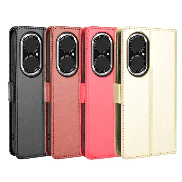 Split Leather Crazy Horse Texture Wallet Stand Design Phone Case Shell for Huawei P50 Pro - Black-Cellmalls