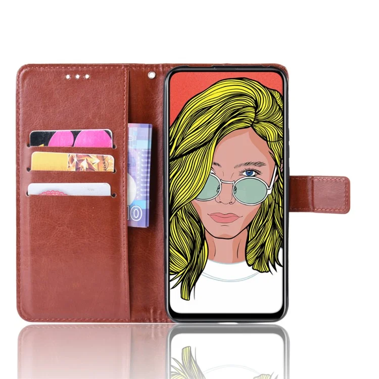 Crazy Horse Leather Wallet Case for Huawei Honor 9X (Global)/ P Smart Z / Y9 Prime 2019 - Brown-Cellmalls