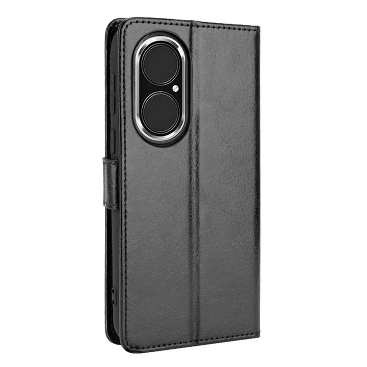 Split Leather Crazy Horse Texture Wallet Stand Design Phone Case Shell for Huawei P50 Pro - Black-Cellmalls