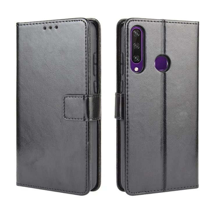 Crazy Horse PU Leather Case Protector Cover for Huawei Y6p - Black-Cellmalls