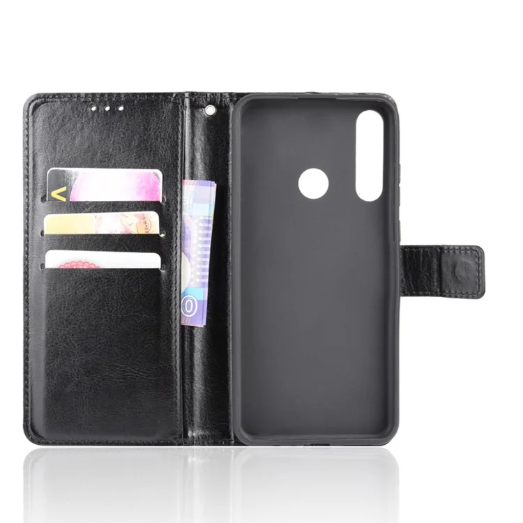 Crazy Horse PU Leather Case Protector Cover for Huawei Y6p - Black-Cellmalls