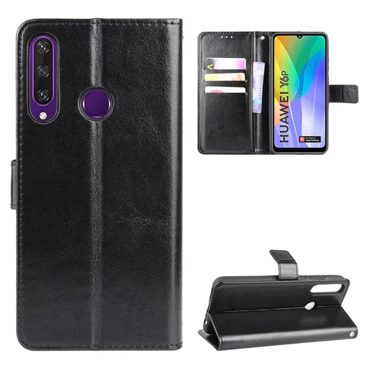 Crazy Horse PU Leather Case Protector Cover for Huawei Y6p - Black-Cellmalls