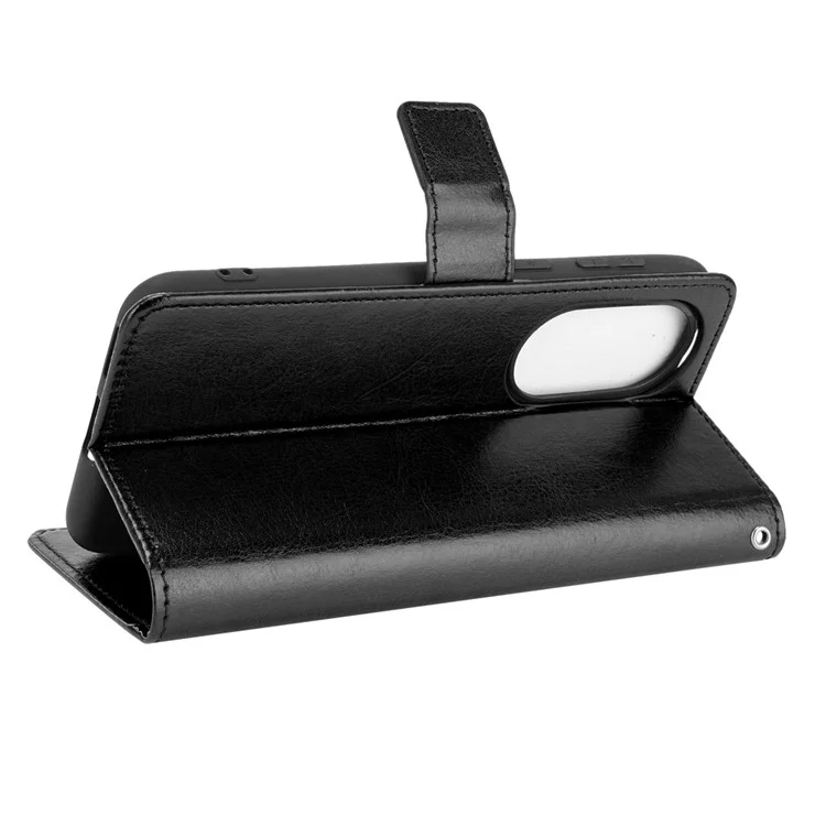 Split Leather Crazy Horse Texture Wallet Stand Design Phone Case Shell for Huawei P50 Pro - Black-Cellmalls