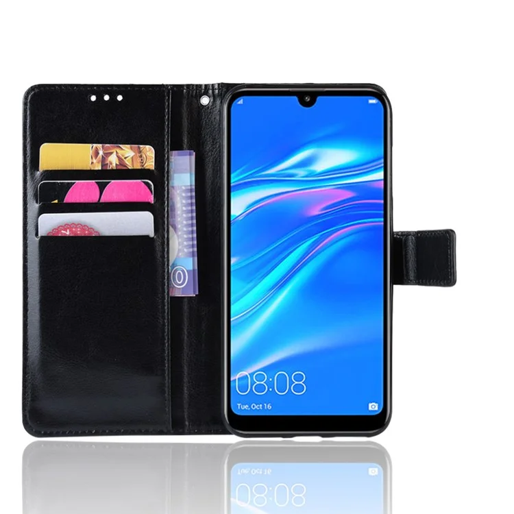 Crazy Horse Wallet Leather Case with Strap for Huawei Y7 (2019)/Y7 Prime (2019) - Black-Cellmalls