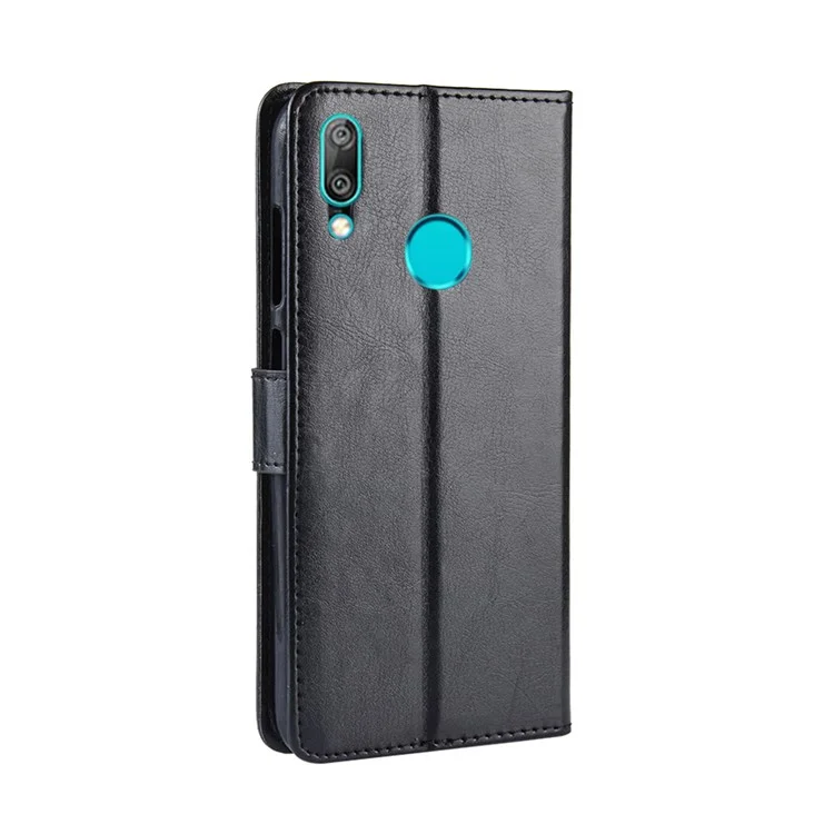 Crazy Horse Wallet Leather Case with Strap for Huawei Y7 (2019)/Y7 Prime (2019) - Black-Cellmalls