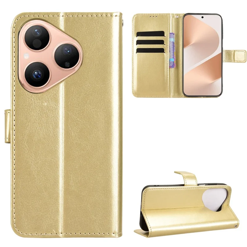 For Huawei Pura 80 PU Leather Case with Strap Crazy Horse Texture Phone Wallet Cover - Black-Cellmalls