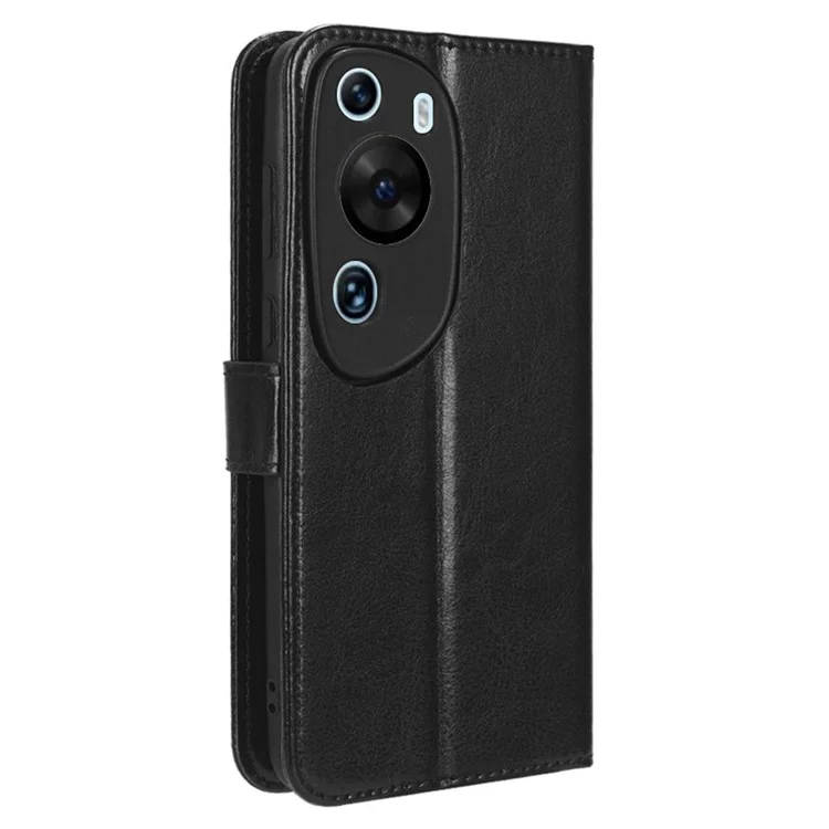 For Huawei P60 Art Shockproof Wallet Phone Case Crazy Horse Texture PU Leather Folio Flip Cover - Black-Cellmalls