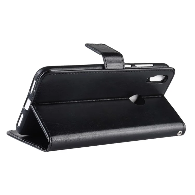 Crazy Horse Wallet Leather Case with Strap for Huawei Y7 (2019)/Y7 Prime (2019) - Black-Cellmalls