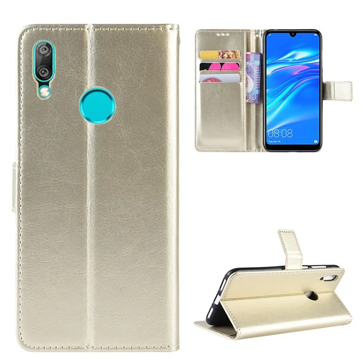 Crazy Horse Wallet Leather Case with Strap for Huawei Y7 (2019)/Y7 Prime (2019) - Black-Cellmalls