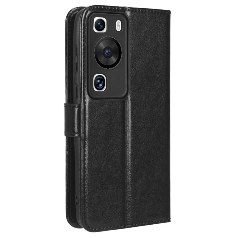For Huawei P60 Pro / P60 Anti-Dust Crazy Horse Texture Wallet Phone Case PU Leather Phone Stand Cover - Black-Cellmalls