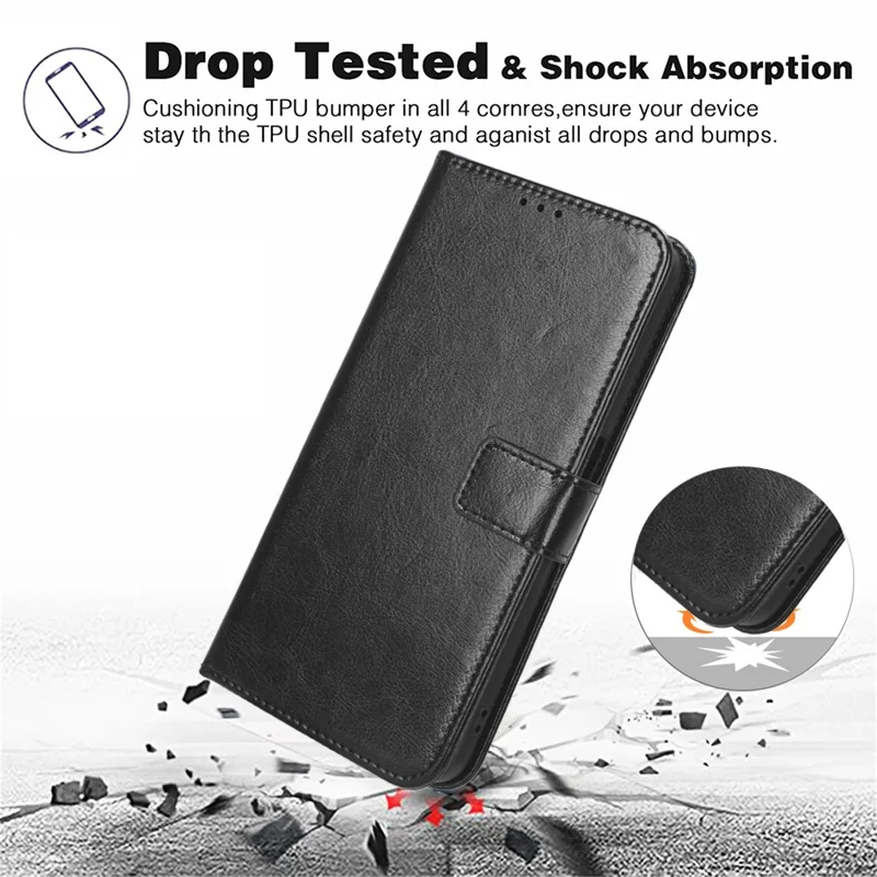 For Huawei P60 Pro / P60 Anti-Dust Crazy Horse Texture Wallet Phone Case PU Leather Phone Stand Cover - Black-Cellmalls