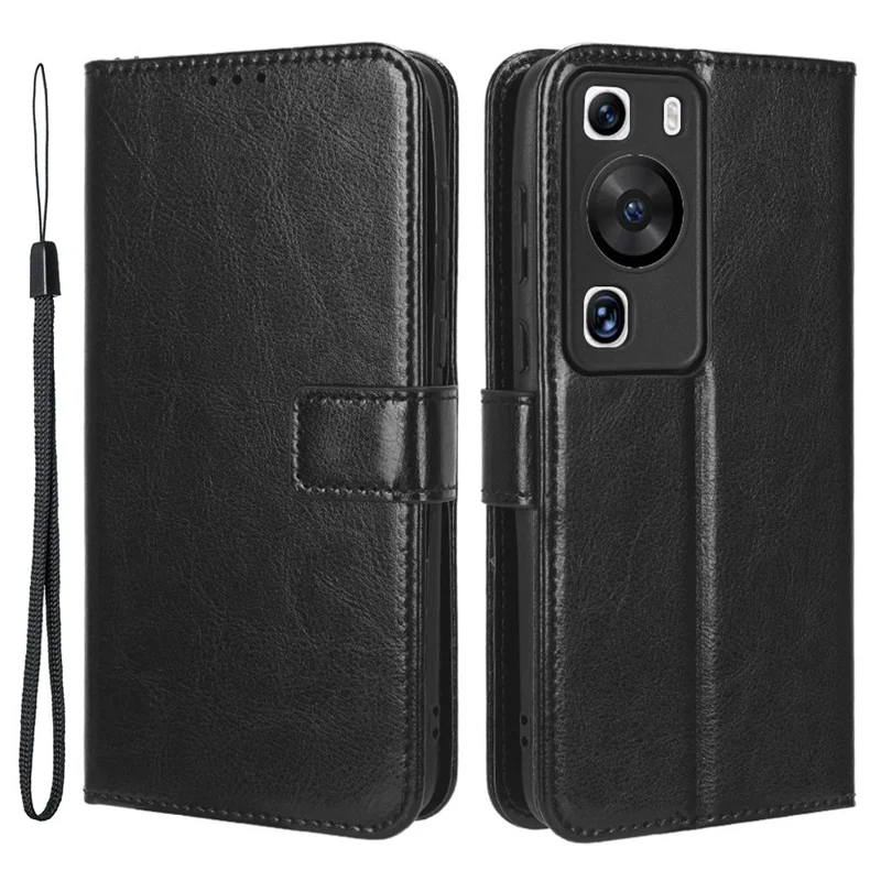 For Huawei P60 Pro / P60 Anti-Dust Crazy Horse Texture Wallet Phone Case PU Leather Phone Stand Cover - Black-Cellmalls
