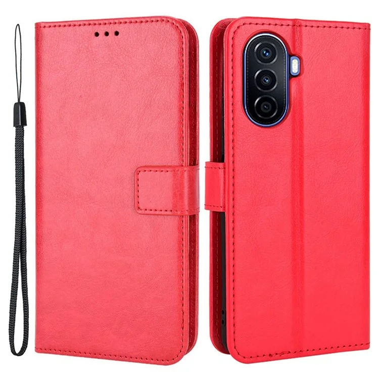 Crazy Horse Texture Case for Huawei nova Y70 4G/nova Y70 Plus 4G, Stand Wallet Feature PU Leather Anti-scratch Phone Cover Shell - Red-Cellmalls