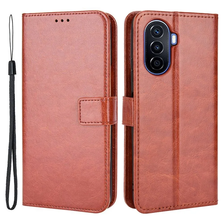 Crazy Horse Texture Case for Huawei nova Y70 4G/nova Y70 Plus 4G, Stand Wallet Feature PU Leather Anti-scratch Phone Cover Shell - Red-Cellmalls