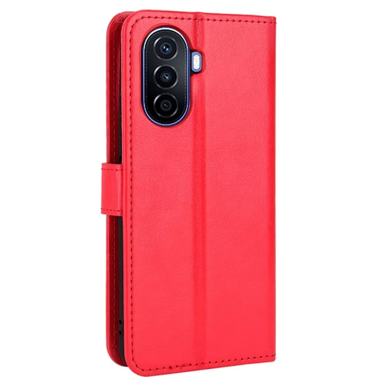 Crazy Horse Texture Case for Huawei nova Y70 4G/nova Y70 Plus 4G, Stand Wallet Feature PU Leather Anti-scratch Phone Cover Shell - Red-Cellmalls