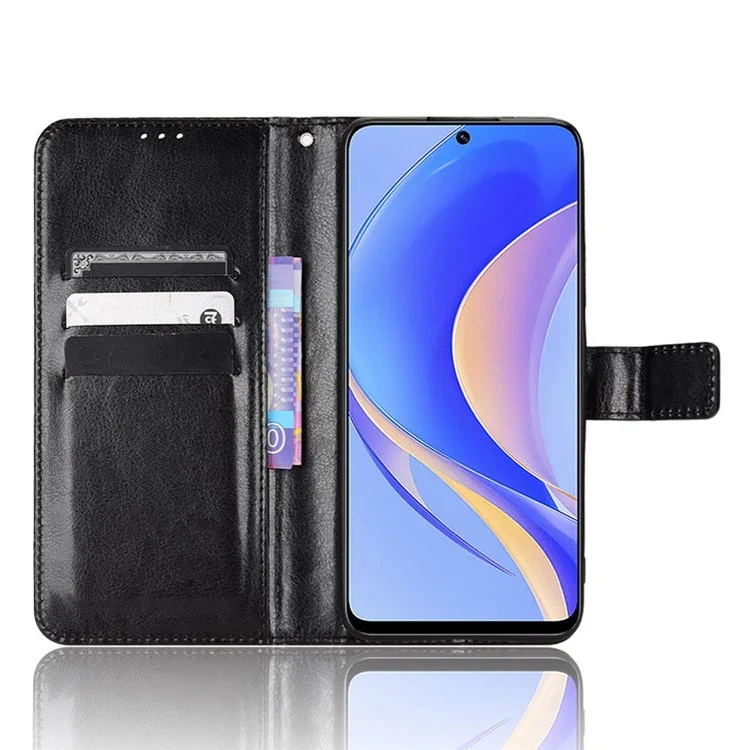Anti-scratch Phone Case For Huawei nova Y90 4G / Enjoy 50 Pro 4G, Drop-proof Phone Cover Crazy Horse Texture Wallet Stand Shell - Black-Cellmalls
