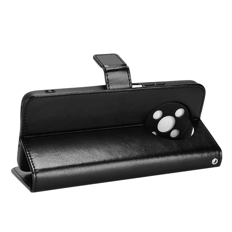 Anti-scratch Phone Case For Huawei nova Y90 4G / Enjoy 50 Pro 4G, Drop-proof Phone Cover Crazy Horse Texture Wallet Stand Shell - Black-Cellmalls